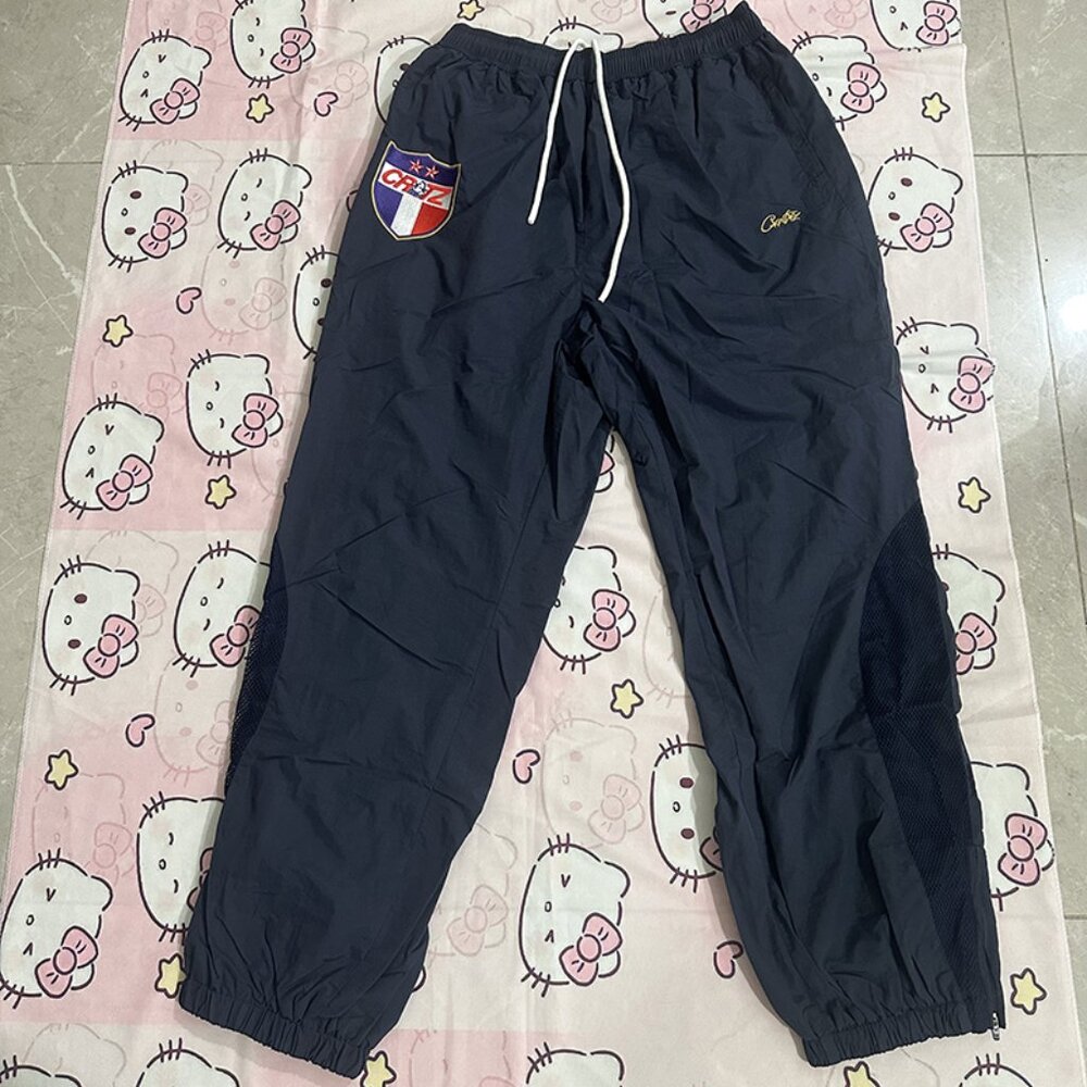 Corteiz Alcatraz Blue Trousers With Embroidered Lettering And Logo